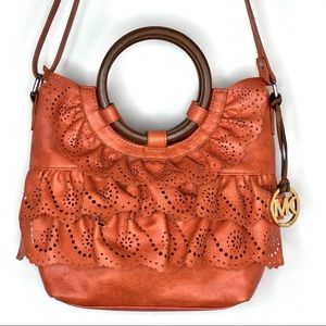 Kensie Coral Filigree Purse Wooden Round Handle